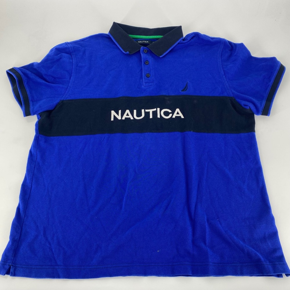Nautica Mens Royal Blue Black Stripe Short Sleeve Polo Shirt XXL